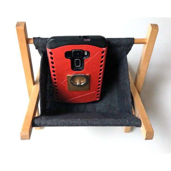 Folding desk organizer wood canvas storage pocket bin stand phone holder - Picture 4 of 4